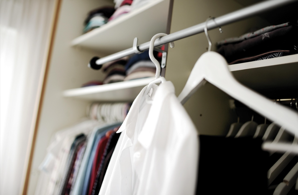 coat with wood shelving